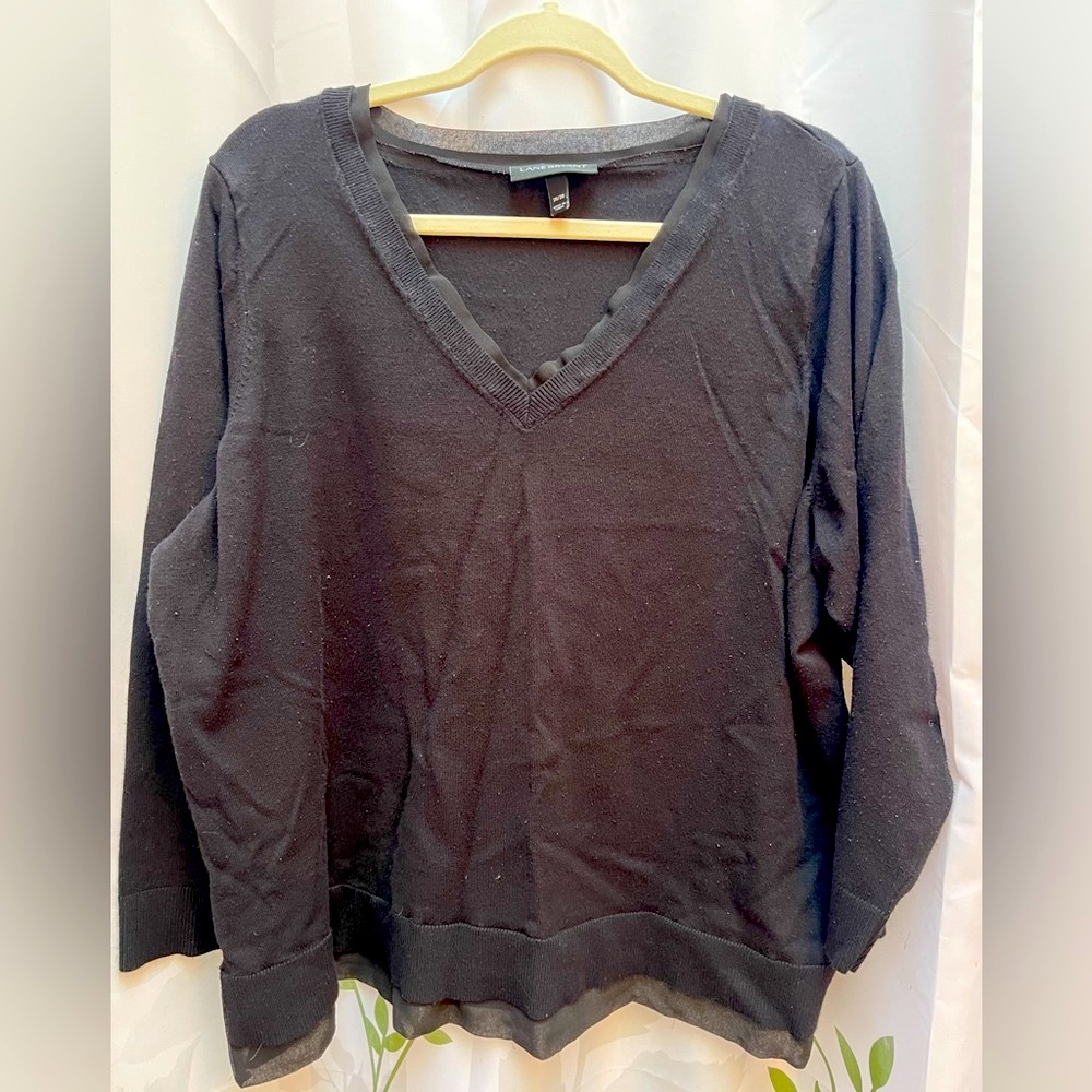 Lane Bryant V-Neck Sweater with Chiffon Trim - Black - Size 26/28